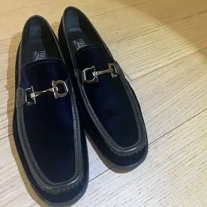 Worn 3 times. Navy blue velvet Ferragamo shows. Good condition. US 13 (sz12) Ferragamo // Navy Suede Gancini Loafer – VSP Consignment main image 3